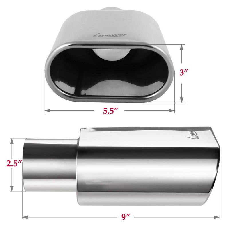 Upower Square Exhaust Tip 2.5" Inlet 3" x 5.5" Outlet 9" Long Chrome Stainless Steel Polished Diesel Pipe Weld-On - Image 4